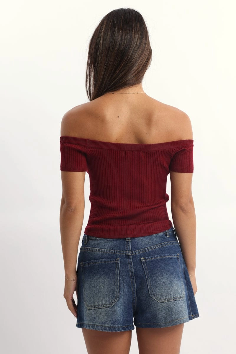 Red Bardot Knit Top Short Sleeve