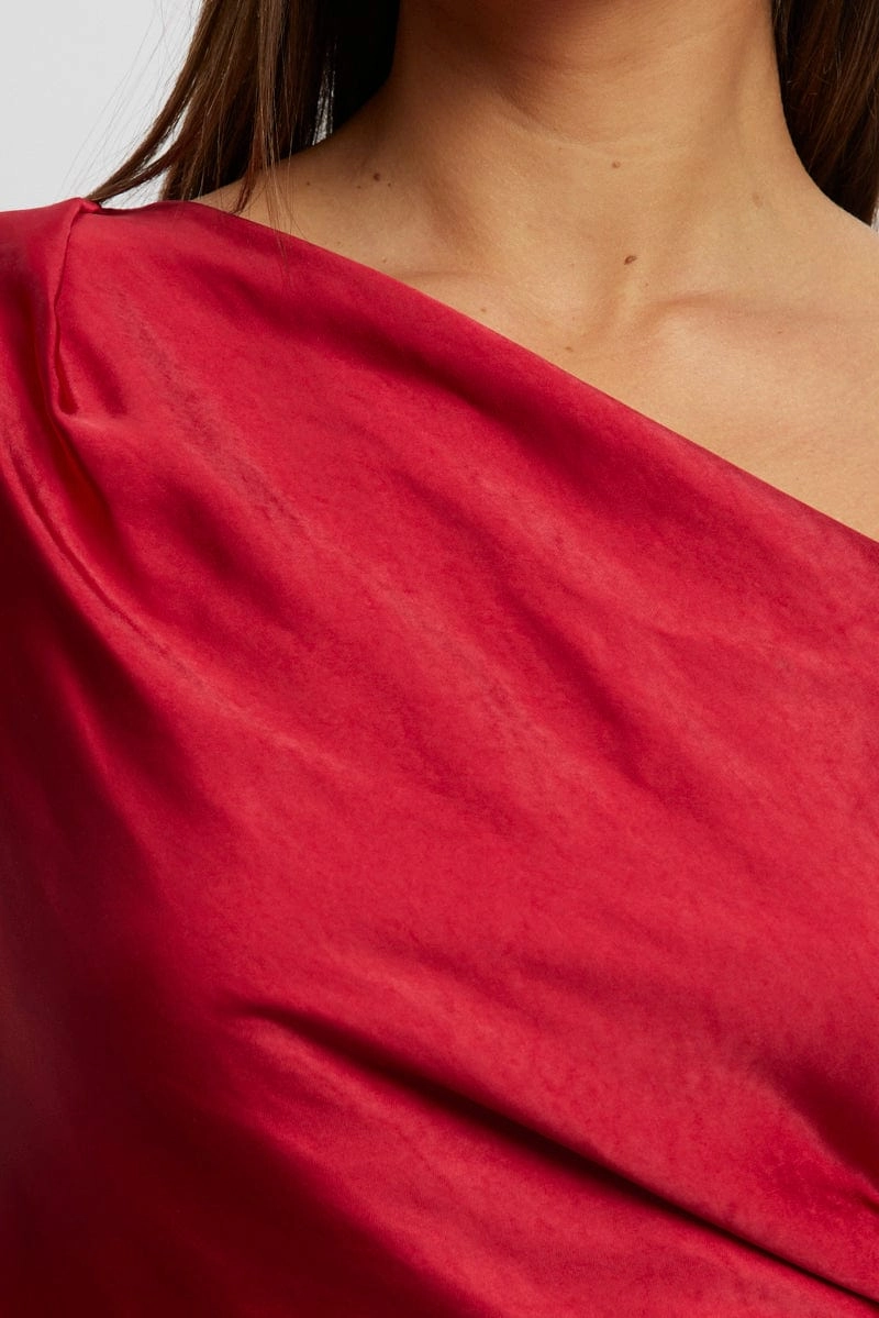 Red On Off Shoulder Satin Top