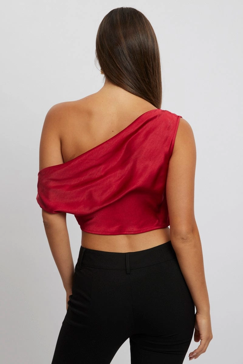 Red On Off Shoulder Satin Top