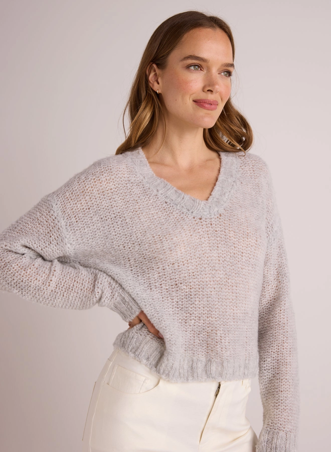 Relaxed V-Neck Sweater - Heather Grey
