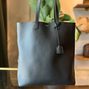 SAINT LAURENT Black Grained Leather N/S Shopping Tote