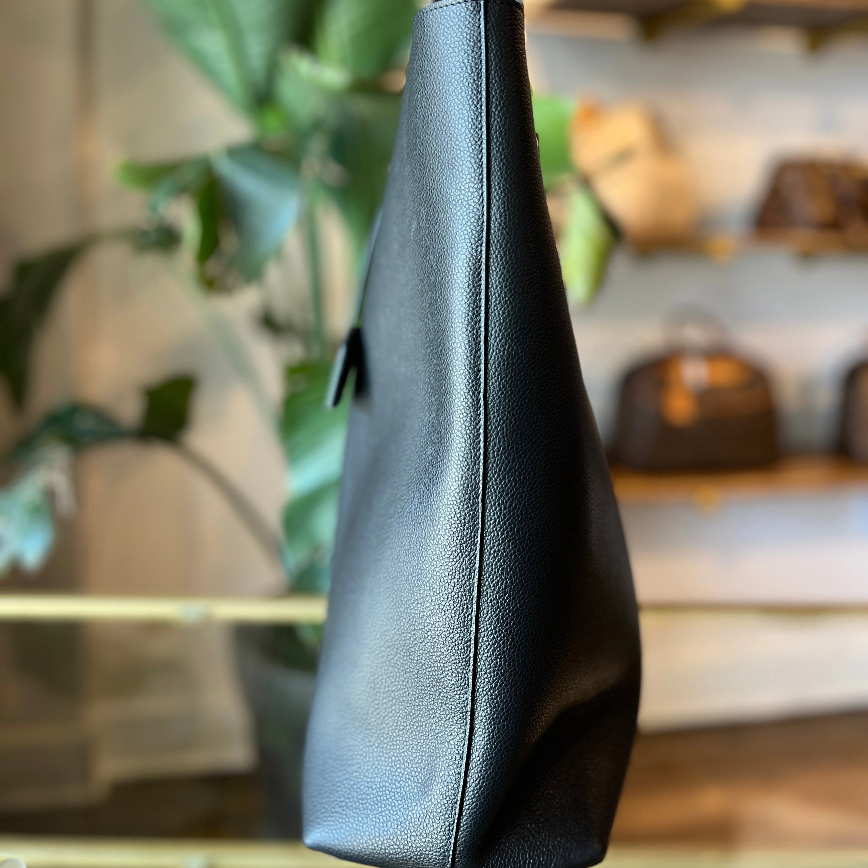 SAINT LAURENT Black Grained Leather N/S Shopping Tote