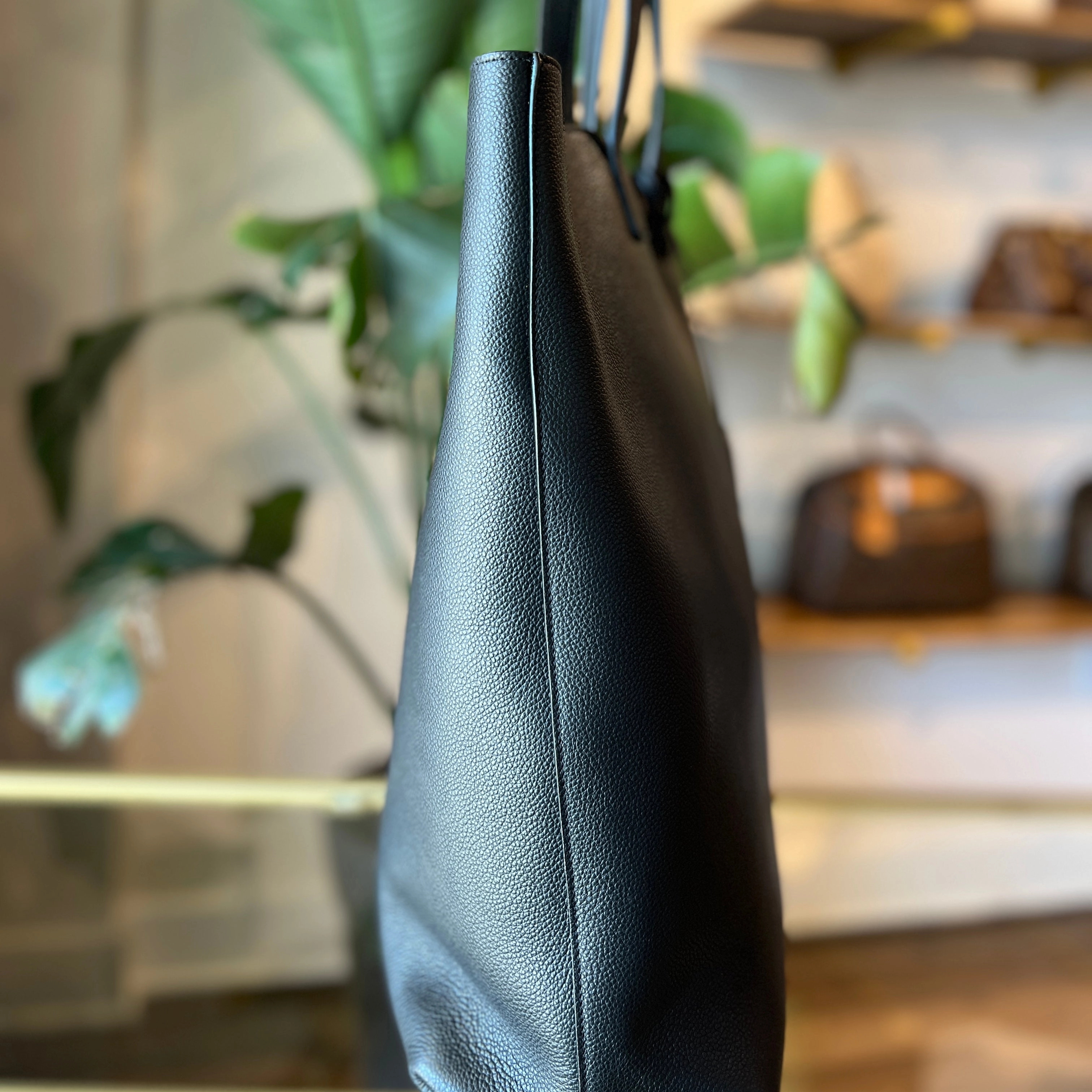 SAINT LAURENT Black Grained Leather N/S Shopping Tote