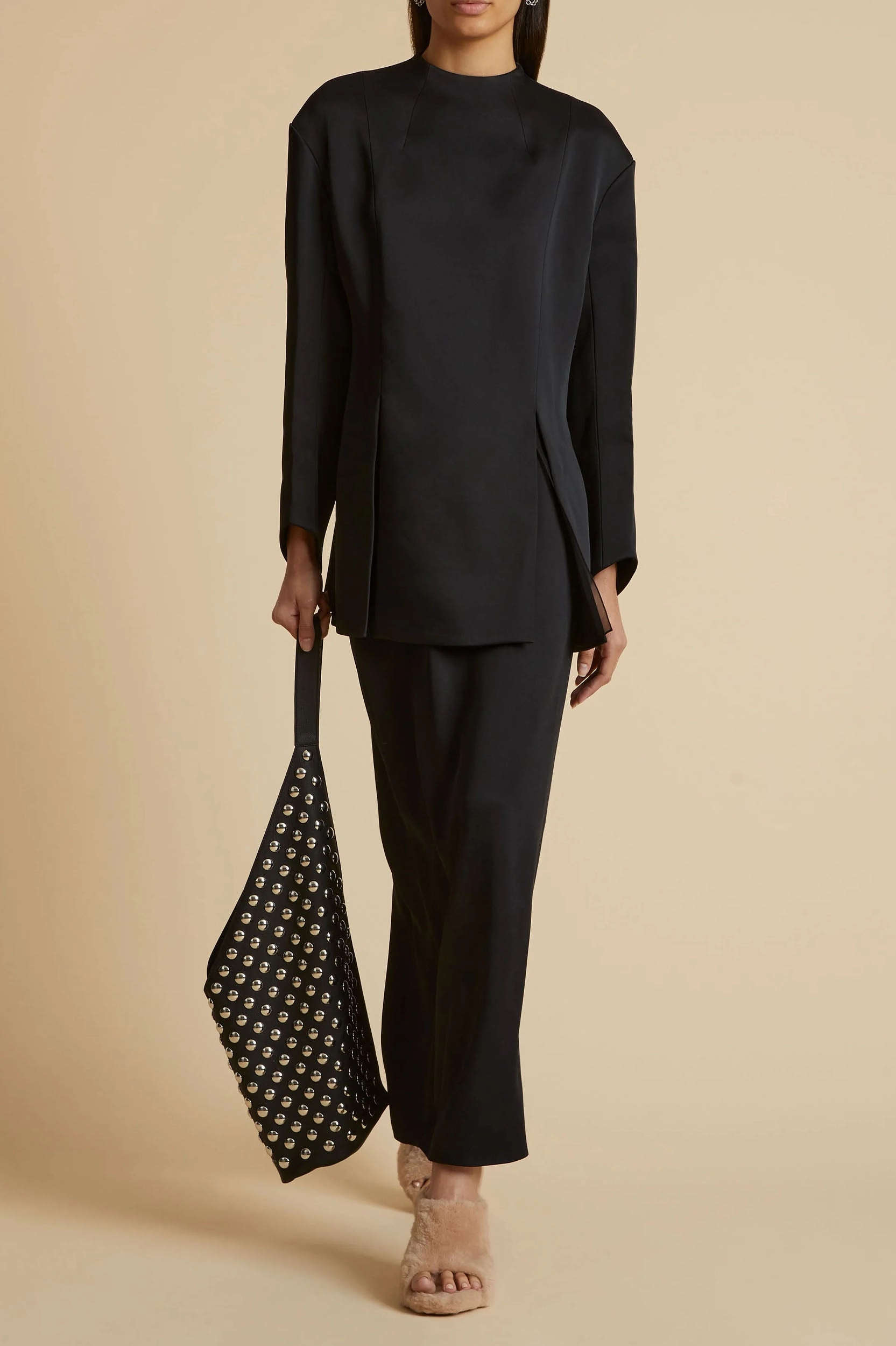 Sara Tote Bag with Silver Studs in Black