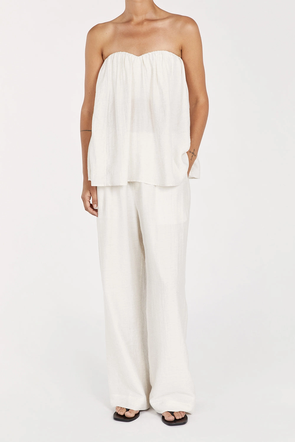 SHANIYA OFF WHITE LINEN BLEND PANT