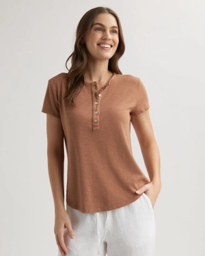 Short Sleeve Henley - Terracotta Brown