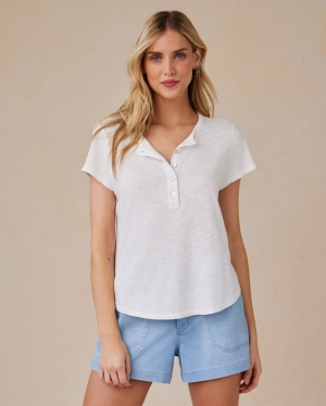 Short Sleeve Henley - White
