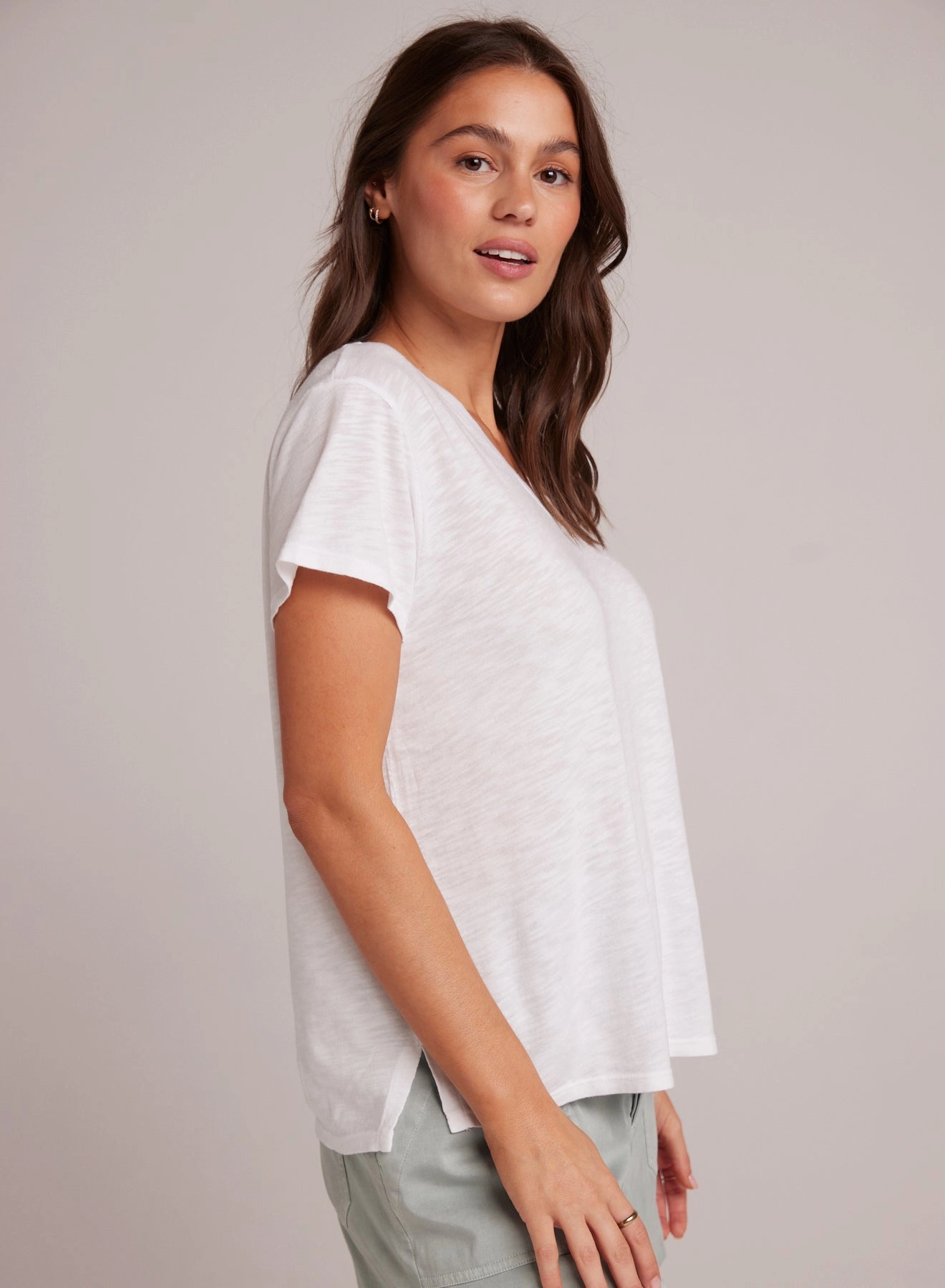 Side Slit V-Neck Tee - White