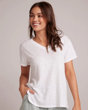 Side Slit V-Neck Tee - White