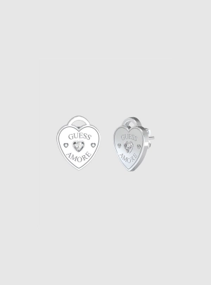 Silver Logo Heart Stud Earrings