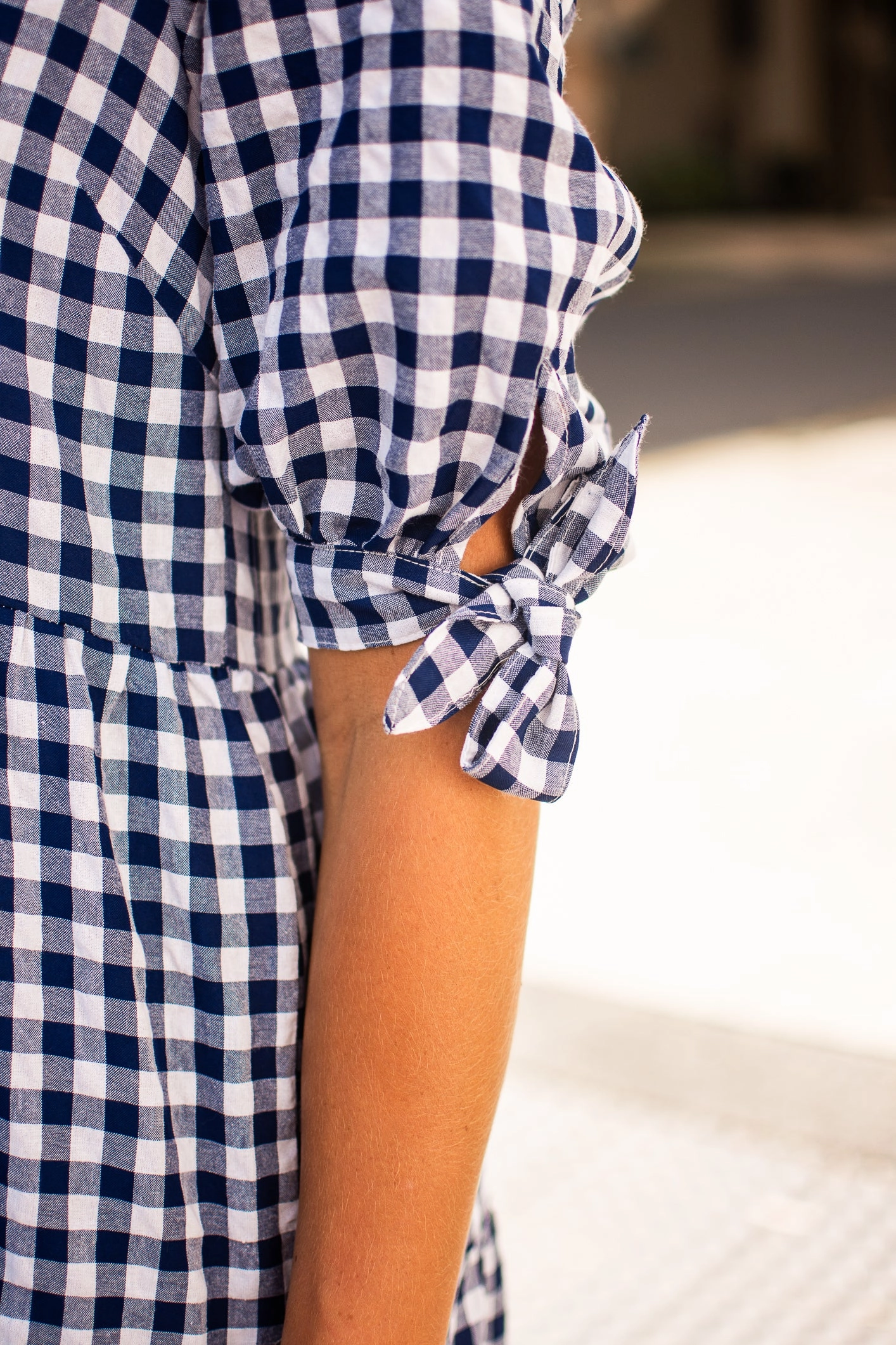 Silver Wishes Gingham Tier Midi Dress Navy