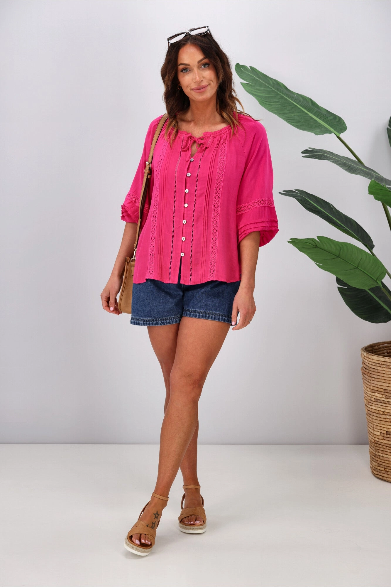 Silver Wishes Nova Lace Detailed Blouse Hot Pink