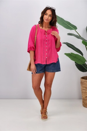 Silver Wishes Nova Lace Detailed Blouse Hot Pink