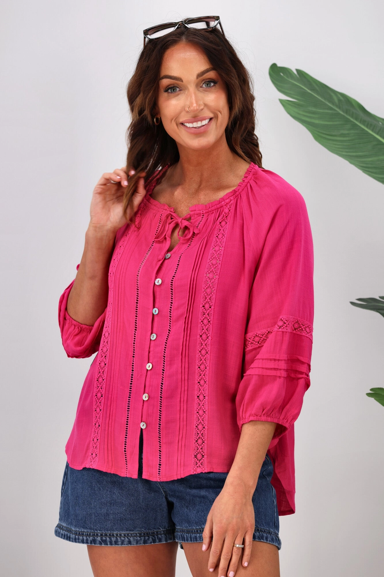 Silver Wishes Nova Lace Detailed Blouse Hot Pink