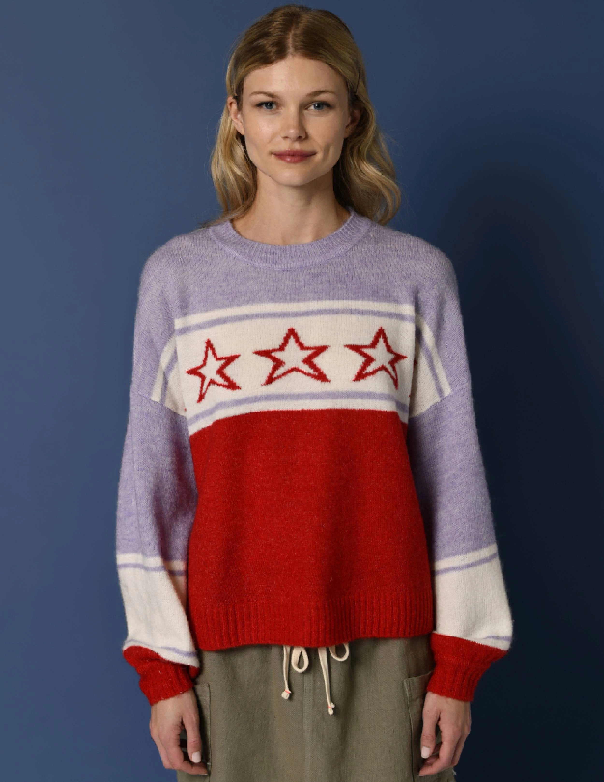 Sundry Star Intarsia Sweater in Flare Red
