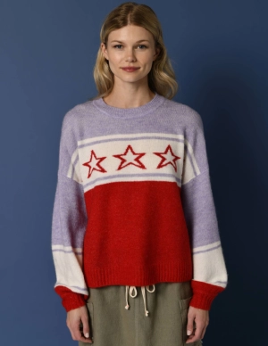 Sundry Star Intarsia Sweater in Flare Red