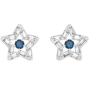 Swarovski Women's Stud Earrings - Stella White Blue Rhodium Plated Star | 5639188