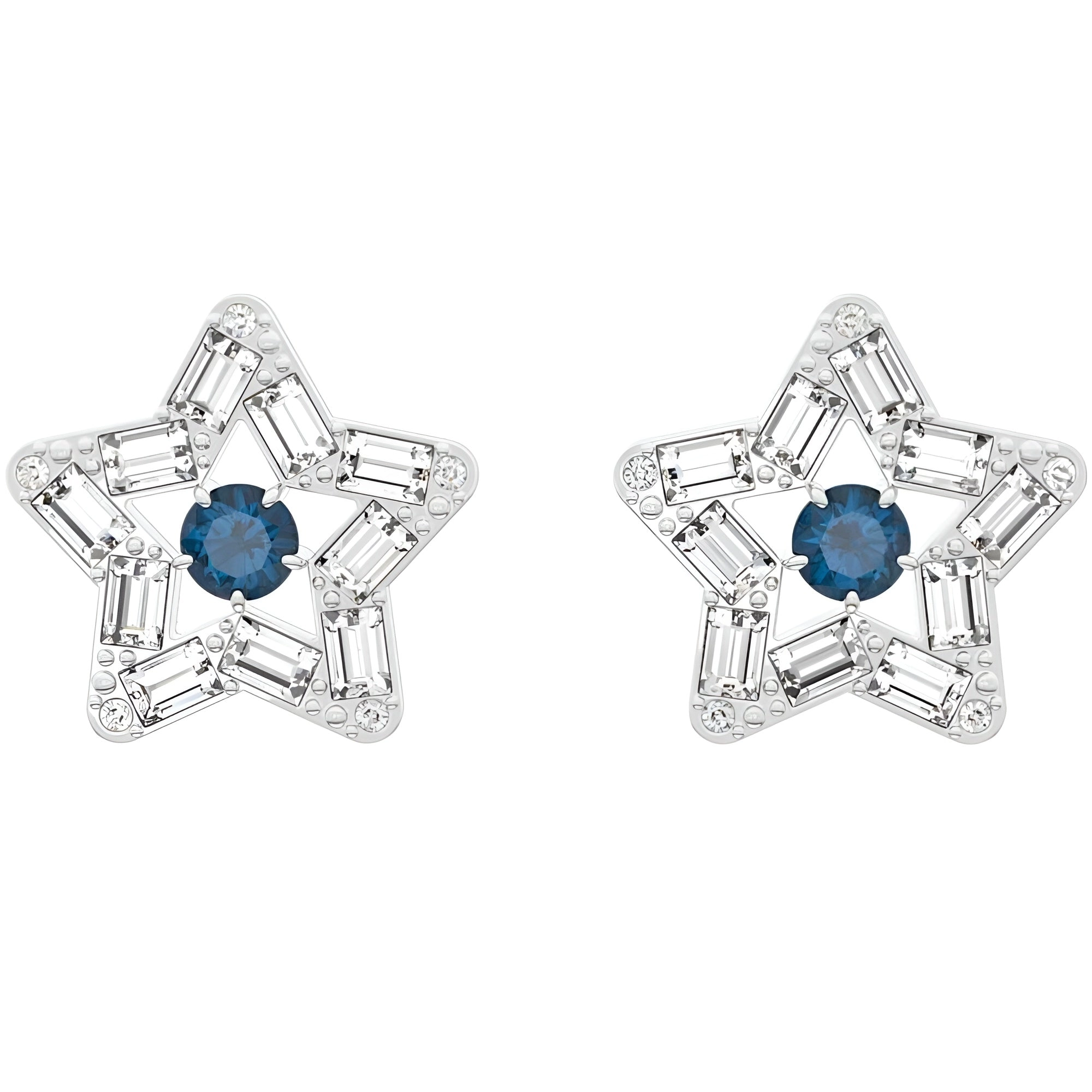 Swarovski Women's Stud Earrings - Stella White Blue Rhodium Plated Star | 5639188