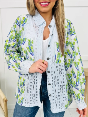 Swaying Palms Top In Blue Multi