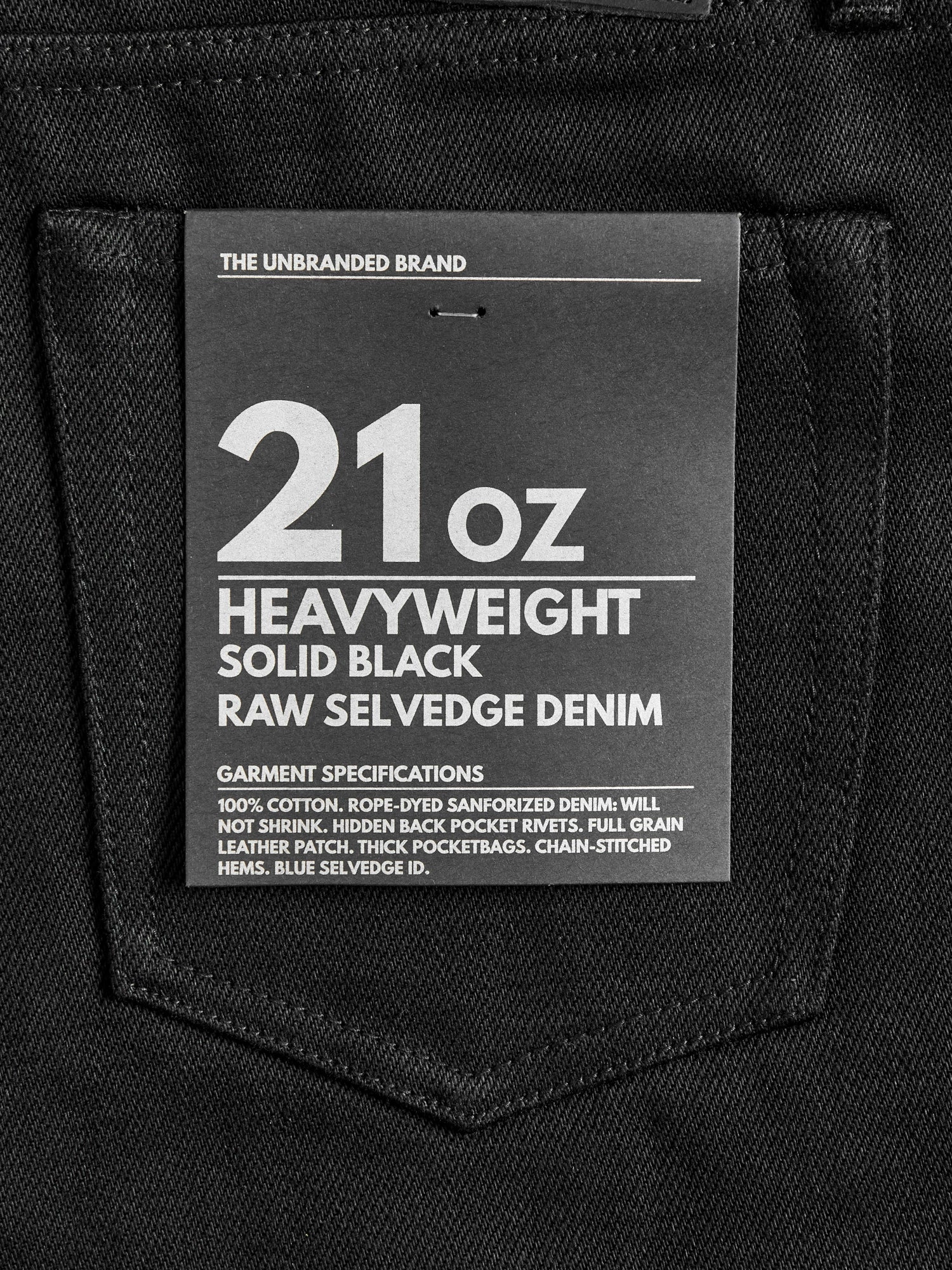 UB242 Heavyweight Solid Black 21oz Selvedge Denim - Tapered Fit