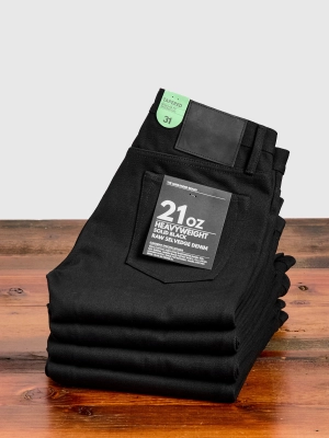 UB242 Heavyweight Solid Black 21oz Selvedge Denim - Tapered Fit