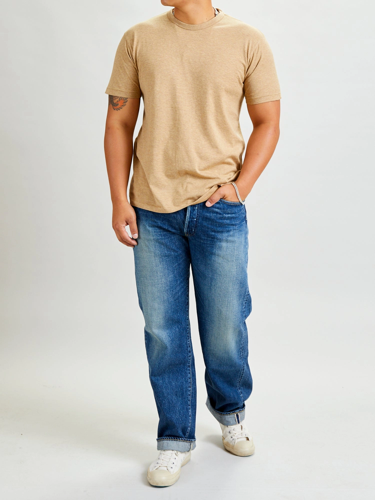 Vintage Knit T-Shirt in Khaki Heather
