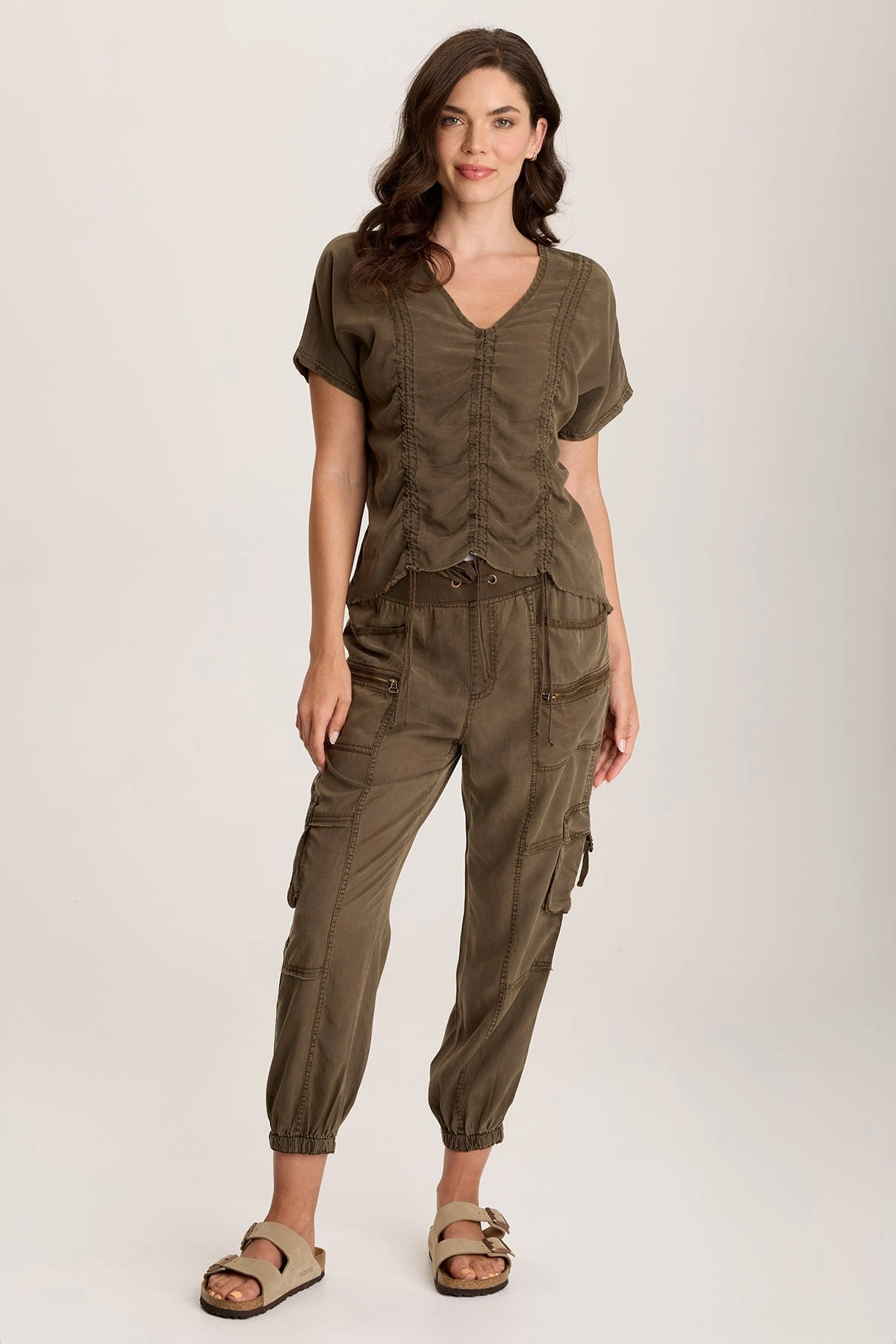 Werner Twill Ruched Cord Relaxed V-Neck Tee