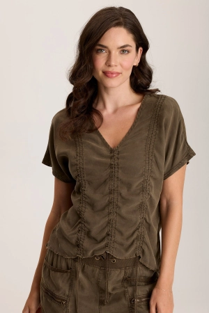 Werner Twill Ruched Cord Relaxed V-Neck Tee