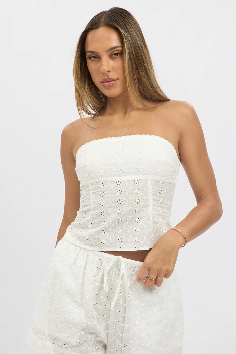 White Broderie Boob Tube