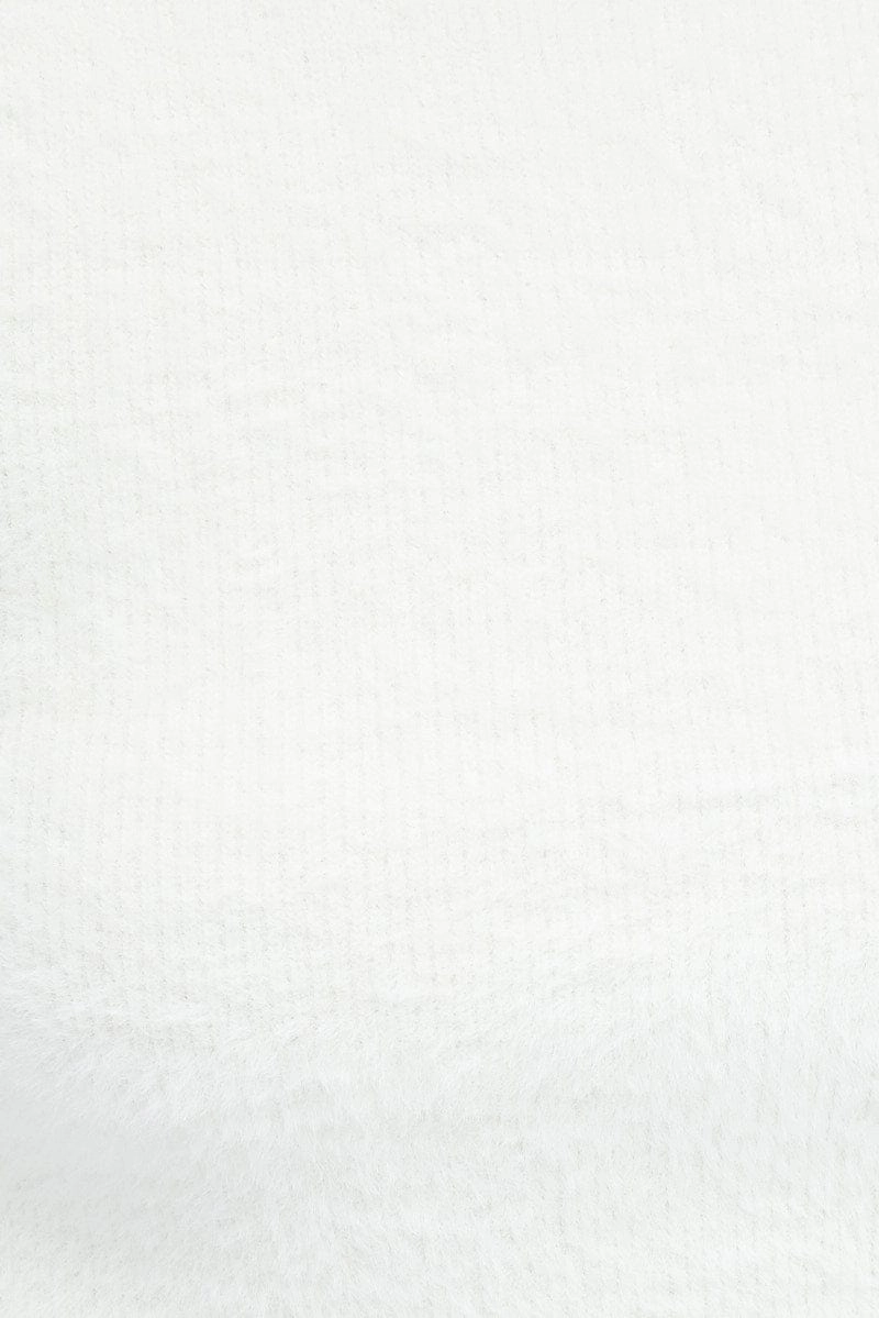 White Fluffy Knit Top Short Sleeve Crew Neck