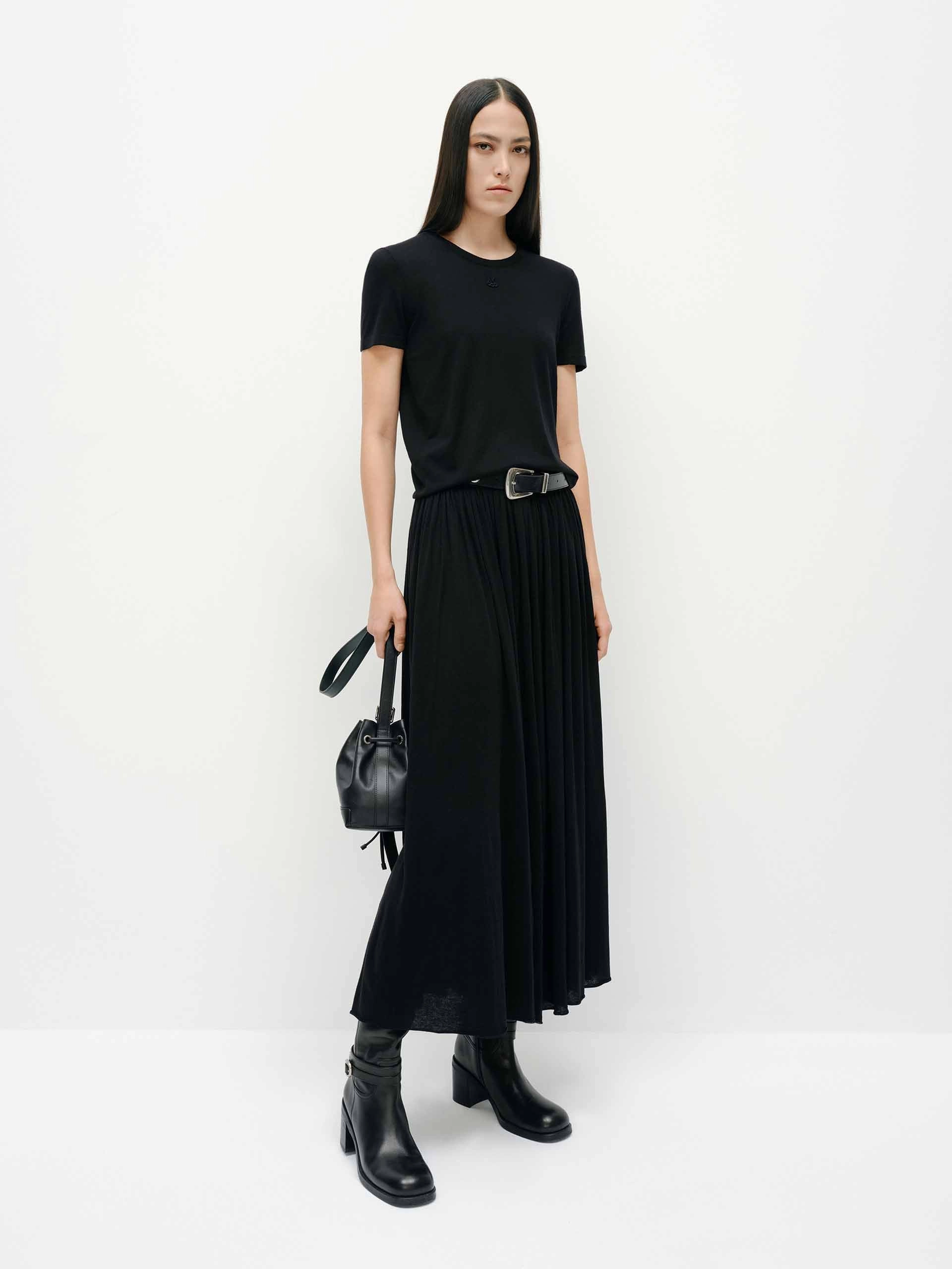 Wide Waist Pleated Skirt