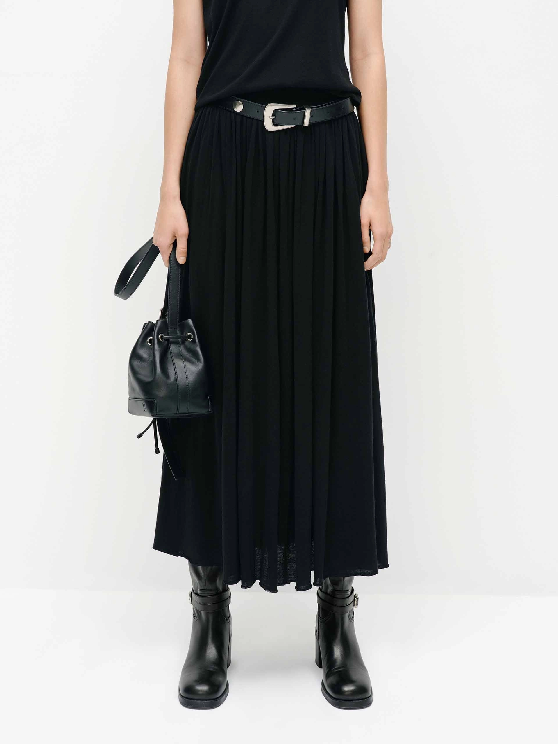 Wide Waist Pleated Skirt
