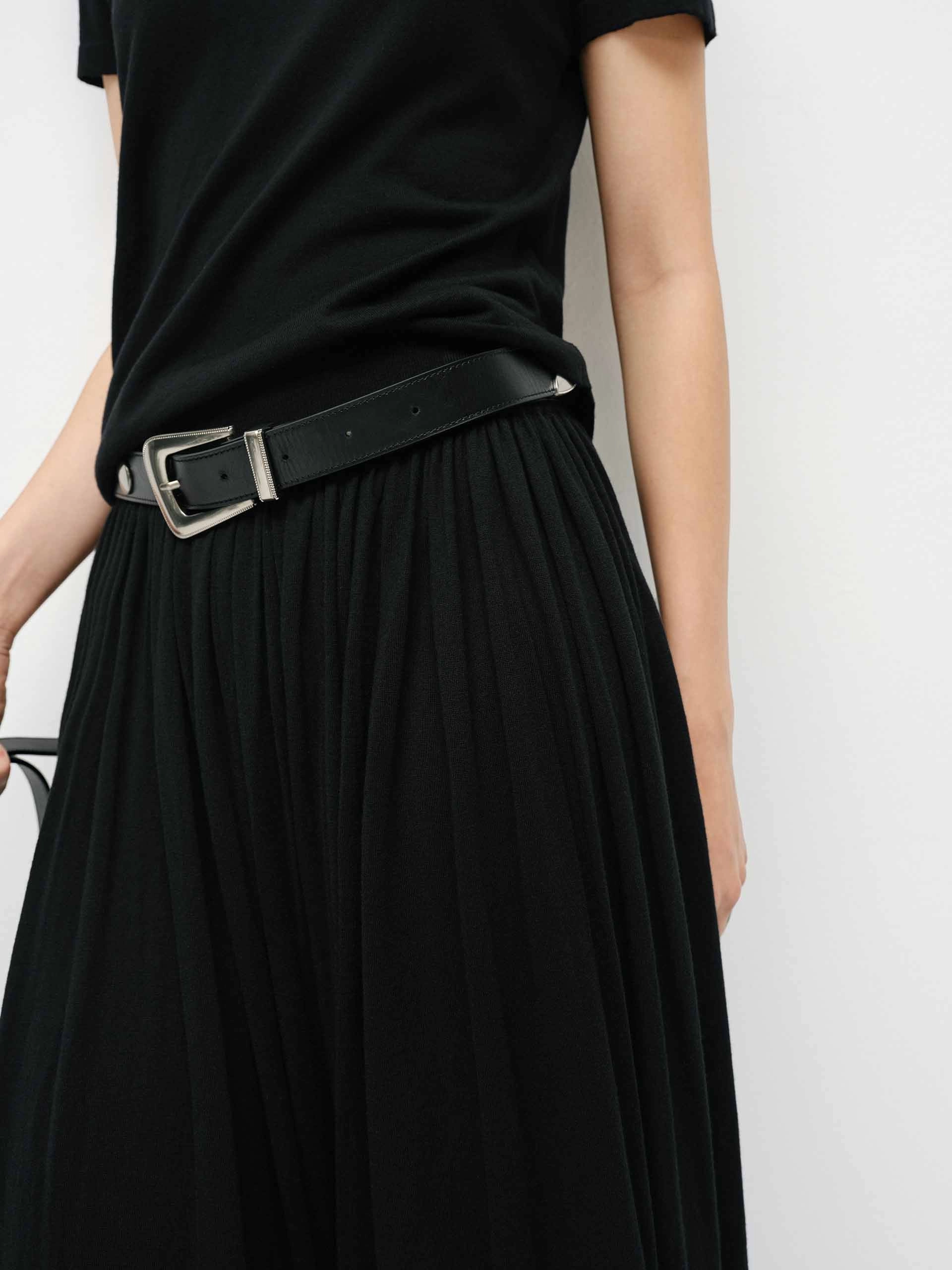 Wide Waist Pleated Skirt