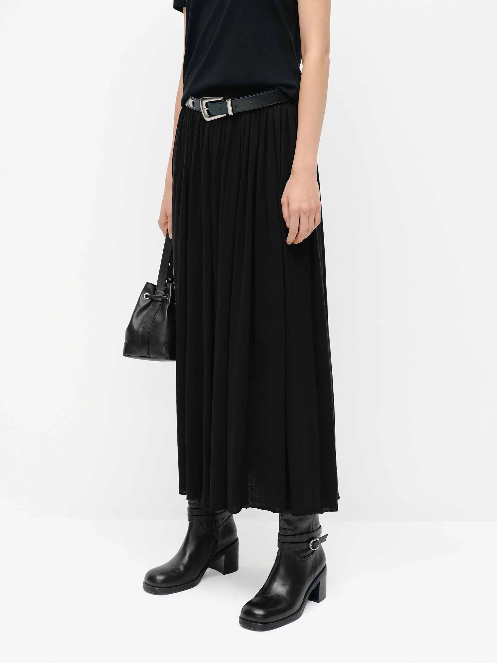Wide Waist Pleated Skirt