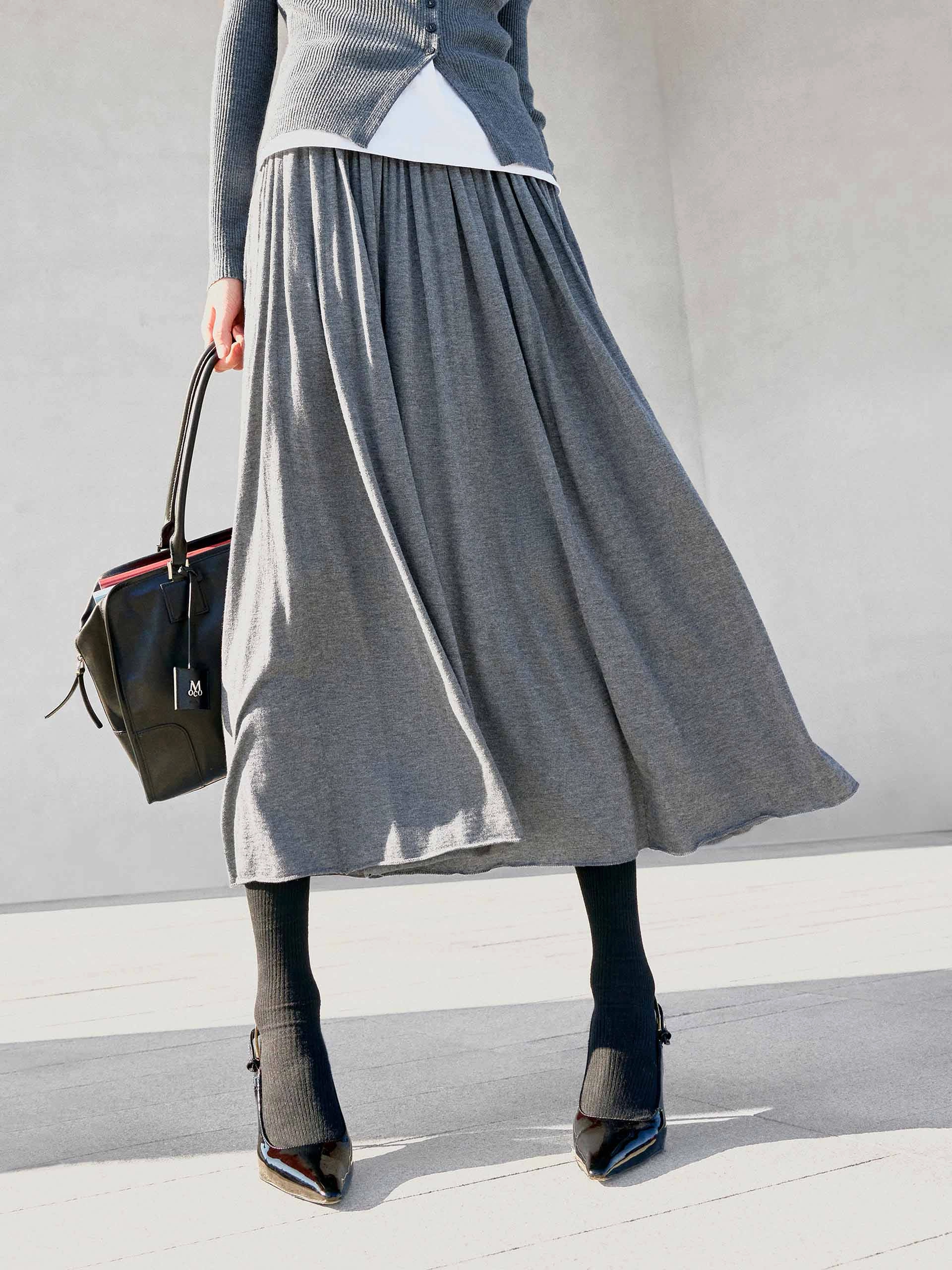Wide Waist Pleated Skirt