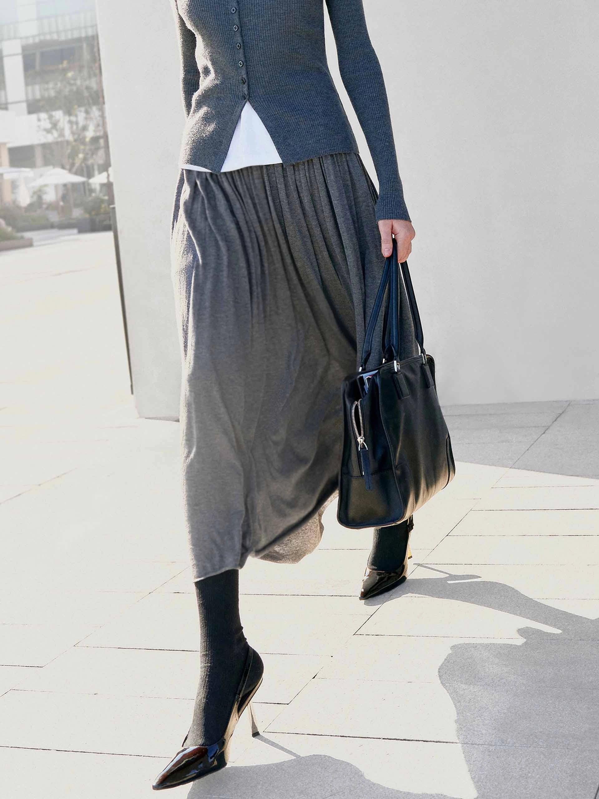 Wide Waist Pleated Skirt