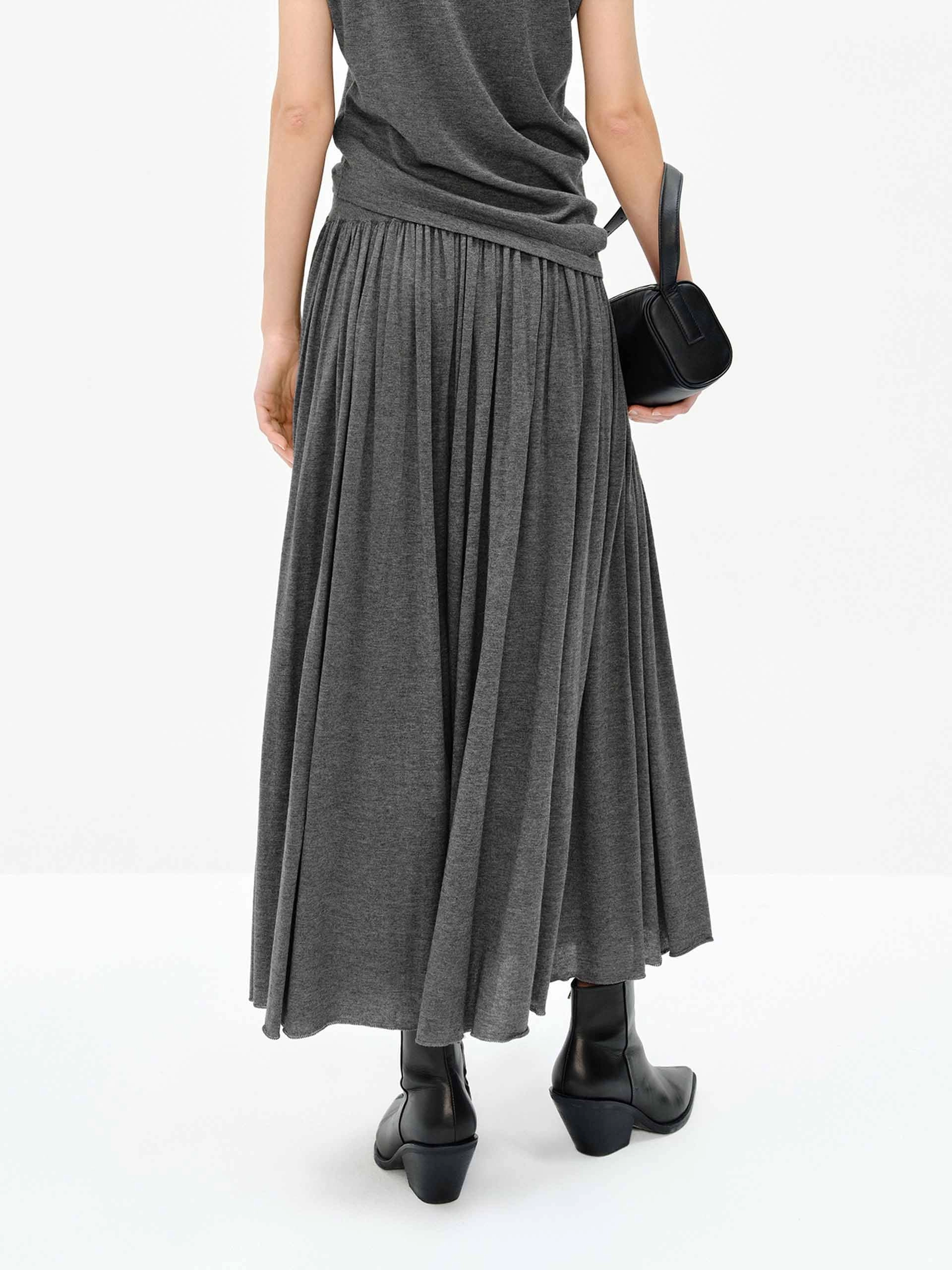 Wide Waist Pleated Skirt