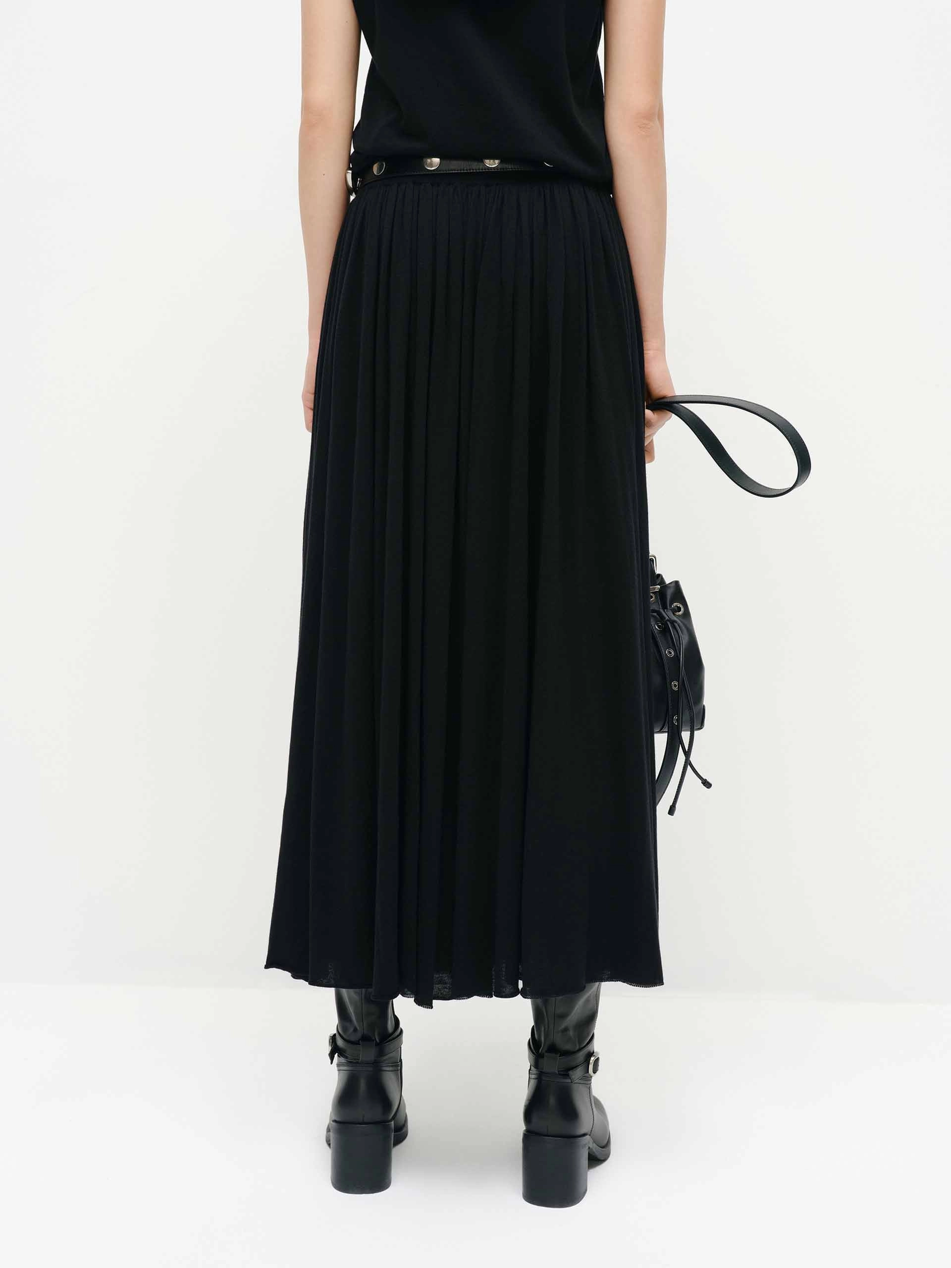 Wide Waist Pleated Skirt