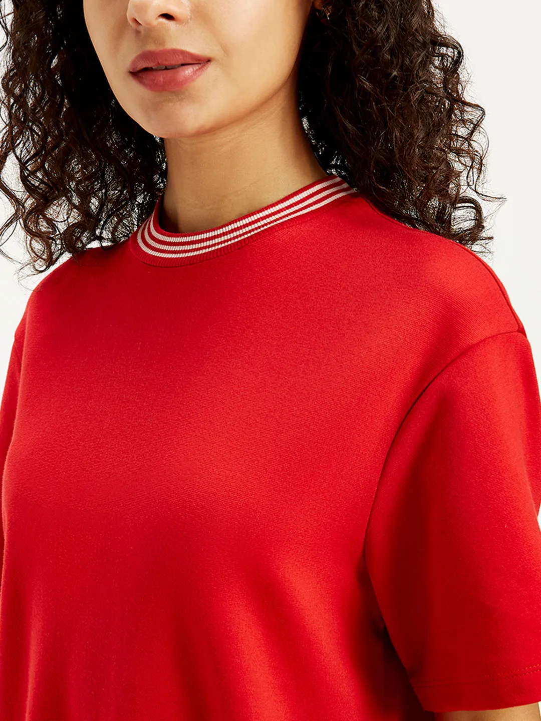 Women's Solid Red Crew Neck Dress