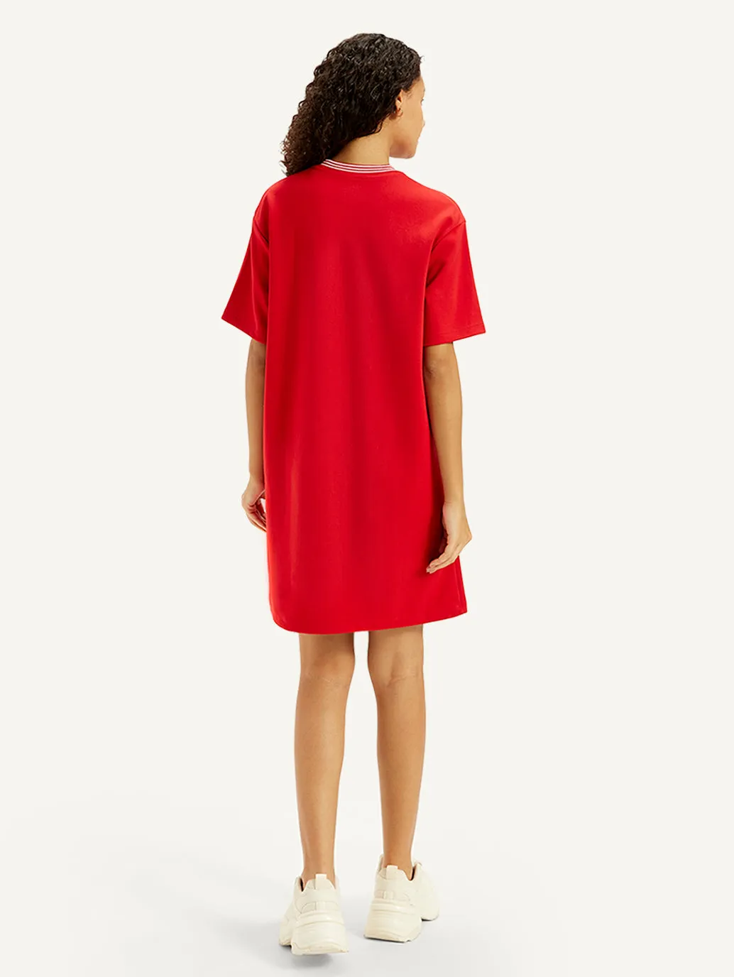 Women's Solid Red Crew Neck Dress