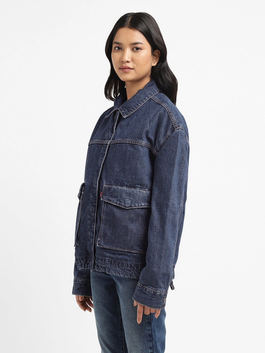 Women's Solid Spread Collar Denim Jacket