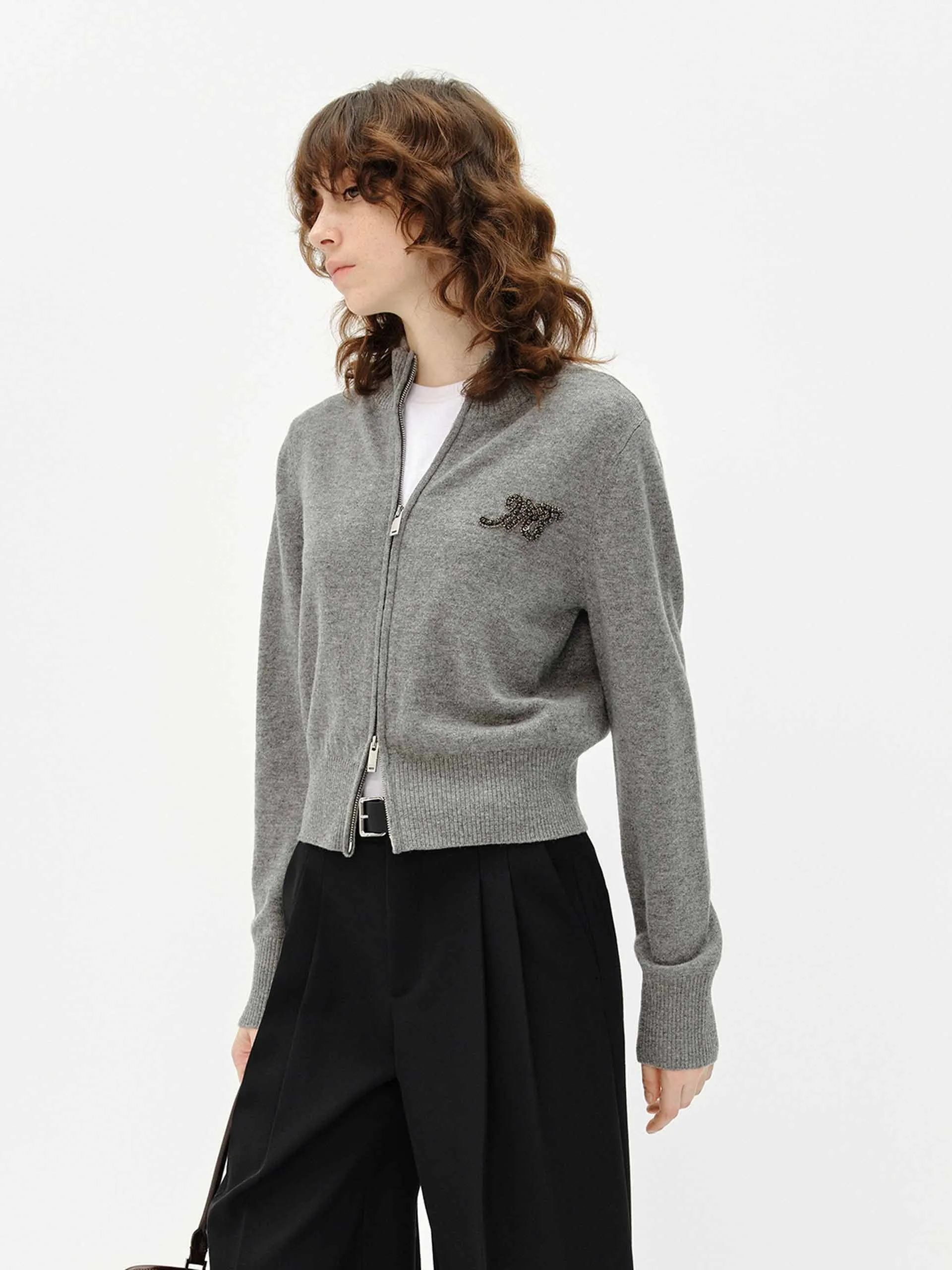 Zip Closure Wool Cardigan