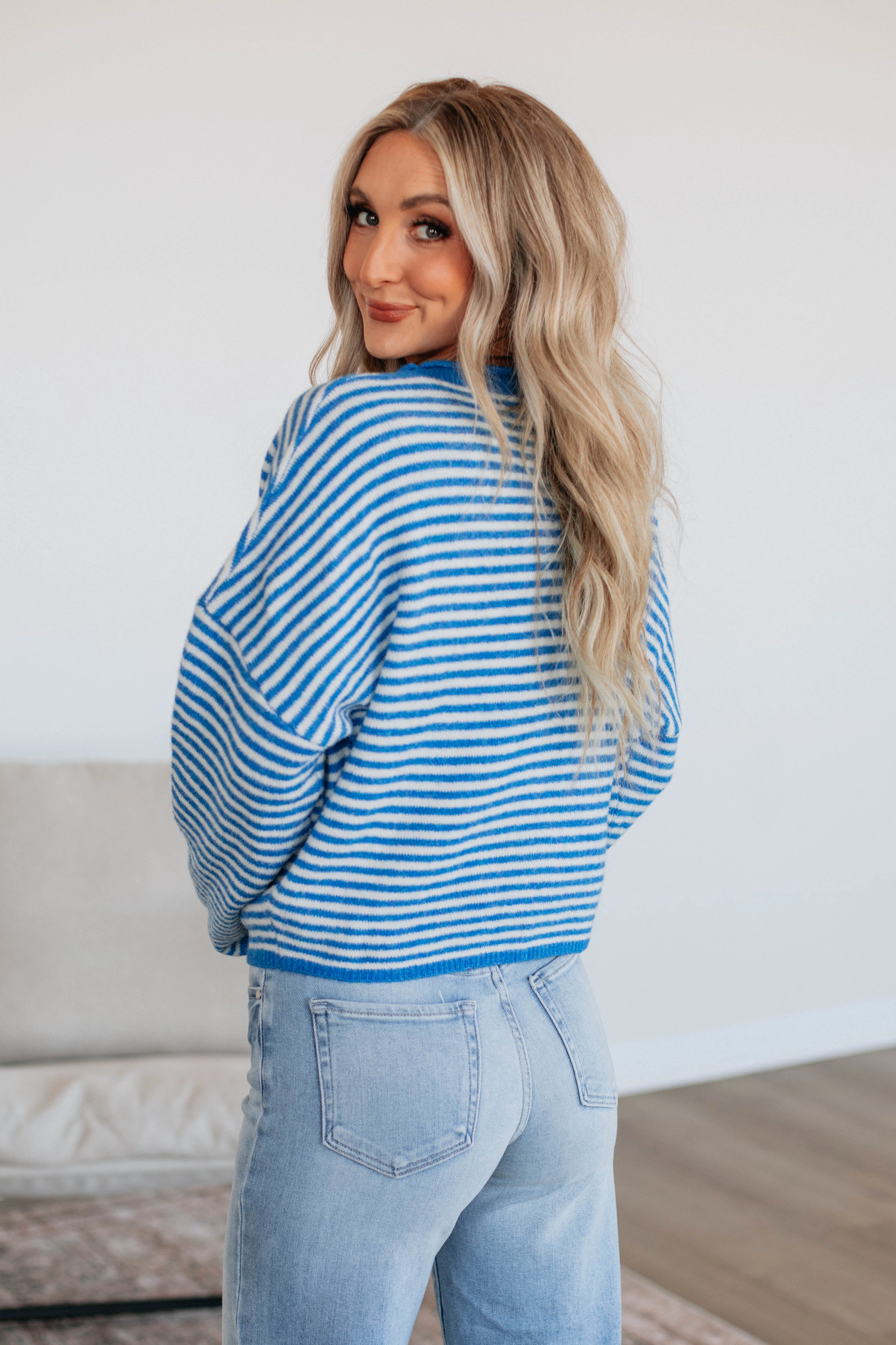 Zoelle Striped Cardigan - Royal Blue Mix